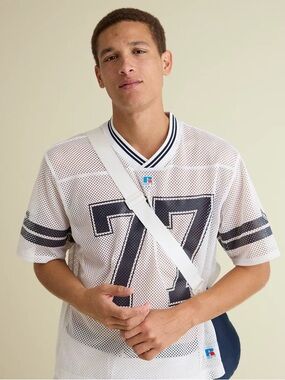 American Eagle 🦅 Mesh Football Jersey Shirt in White with Navy Accents